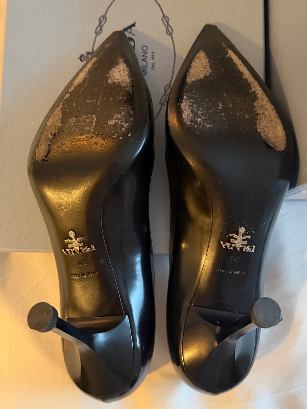 Prada Black Patent Leather Pointed-Toe Pumps - Picture 6 of 9